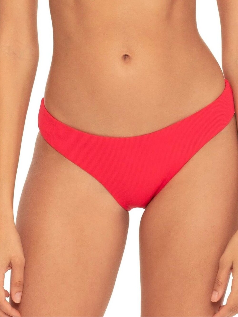New!Becca Women’s Ribbed Red Bikini Bottom Adela Ruched Hipster Y2K Cottagecore